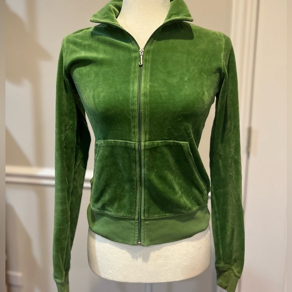 Juicy Couture Sweaters - Juicy Couture vintage green velour y2k zip-up sweater